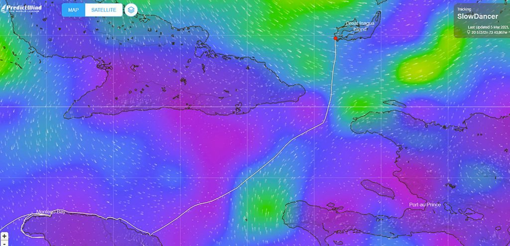 SY SLOW DANCER took the lifting winds from a large NE system for a sweet sail to the Southern Bahamas   Threading the Windward Passage !