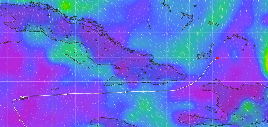 utilized that same weather system to sail from the Cayman Islands towards Turks and Caicos 