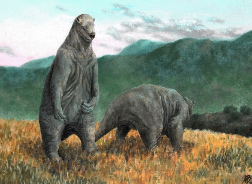 Megatherium) and their extinction by 12,000 BC correlates in time with the arrival of humans into the Americas