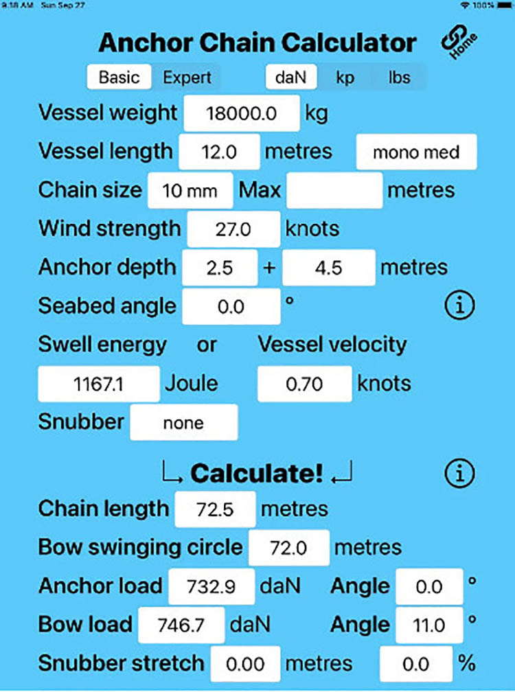 Anchor Chain Calculator App