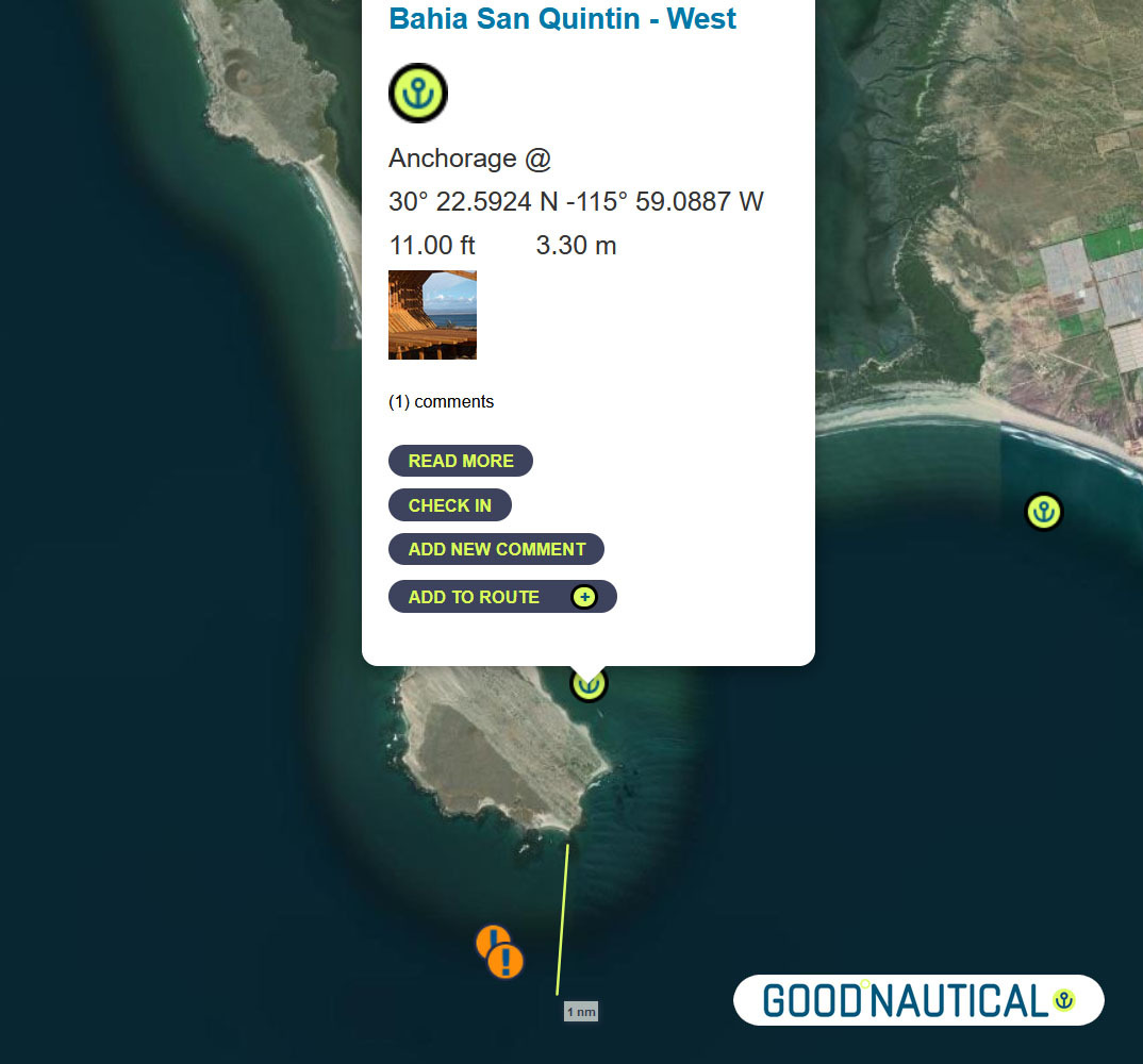 For a more protective bay especially for those who wish to bash back up here is Bahia San Quintin - the west side 30° 22.5924 N -115° 59.0887 W is more shallow and the main bay has depth to suit all drafts - do give the entrance a wide berth as there is shoaling south of the little peninsula 