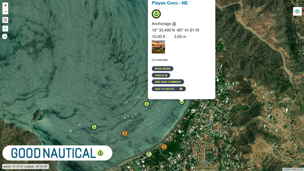 We found a new spot to anchor in Playas del Coco, Costa Rica. N 10 33.495’ W 85 41.610’