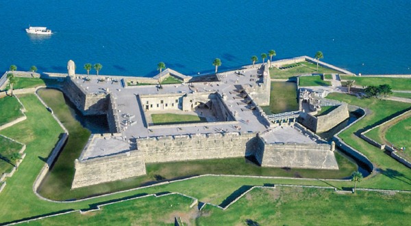 Distinct shape of Castillo San Marcos from above.